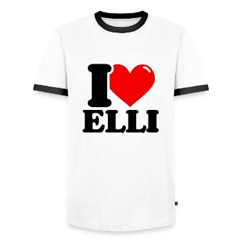 I love elli First name - Men's Ringer Shirt - white/black - Front - AI Model Female 172 light (172cm) & AI Model Male 178 dark (178cm)