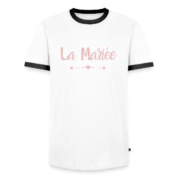 Die Braut aus Roségold - Das Brautgeschenk - Männer Kontrast-T-Shirt - Weiß/Schwarz - Vorne - AI Model Female 172 light (172cm) & AI Model Male 178 dark (178cm)