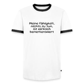 Selbstironische Sprüche - Männer Kontrast-T-Shirt - Weiß/Schwarz - Vorne - AI Model Female 172 light (172cm) & AI Model Male 178 dark (178cm)