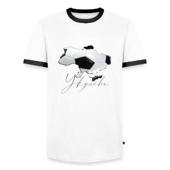 Ukraine Map Framed Real Football UA - Men's Ringer Shirt - white/black - Front - AI Model Female 172 light (172cm) & AI Model Male 178 dark (178cm)