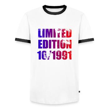 33e anniversaire Edition limitée 10/1991 - T-shirt contrasté Homme - blanc/noir - Devant - AI Model Female 172 light (172cm) & AI Model Male 178 dark (178cm)
