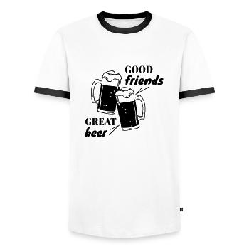 Good Friends, Great Beer - Men's Ringer Shirt - white/black - Front - AI Model Female 172 light (172cm) & AI Model Male 178 dark (178cm)