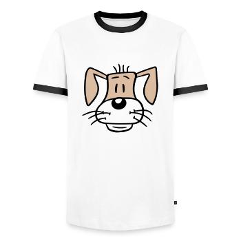 Visage de chien Petit chiot heureux Animal de compagnie - T-shirt contrasté Homme - blanc/noir - Devant - AI Model Female 172 light (172cm) & AI Model Male 178 dark (178cm)