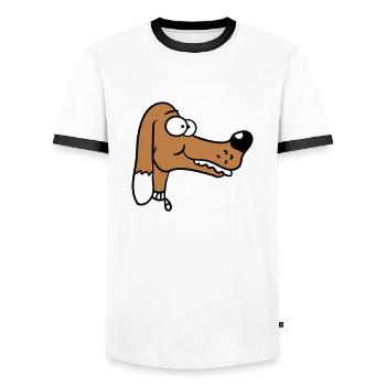 Visage de chien Petit Tête d’animal de compagnie Mignon - T-shirt contrasté Homme - blanc/noir - Devant - AI Model Female 172 light (172cm) & AI Model Male 178 dark (178cm)