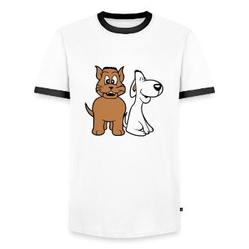 Hund Katze Zwei Freunde Team Kätzchen 2 Duo Crew - Männer Kontrast-T-Shirt - Weiß/Schwarz - Vorne - AI Model Female 172 light (172cm) & AI Model Male 178 dark (178cm)