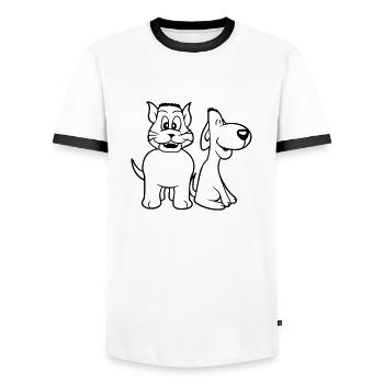 Hund Katze Zwei Freunde Team Kätzchen 2 Duo Crew - Männer Kontrast-T-Shirt - Weiß/Schwarz - Vorne - AI Model Female 172 light (172cm) & AI Model Male 178 dark (178cm)