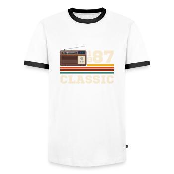 Anniversary 1987 retro classic - Men's Ringer Shirt - white/black - Front - AI Model Female 172 light (172cm) & AI Model Male 178 dark (178cm)