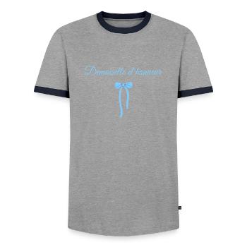 Blue Bow Bridesmaid - Men's Ringer Shirt - grey/navy  - Front - AI Model Female 172 light (172cm) & AI Model Male 178 light (178cm)