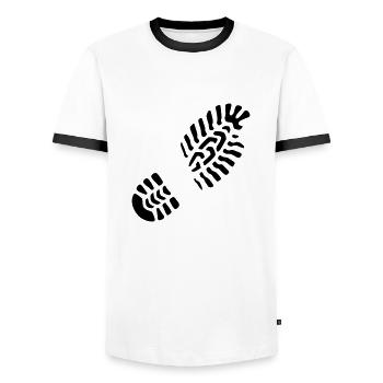 Fußabdruck rechts / Footprint right - Männer Kontrast-T-Shirt - Weiß/Schwarz - Vorne - AI Model Female 172 light (172cm) & AI Model Male 178 dark (178cm)