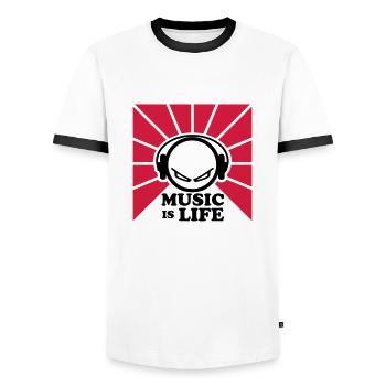 dj - Men's Ringer Shirt - white/black - Front - AI Model Female 172 light (172cm) & AI Model Male 178 dark (178cm)