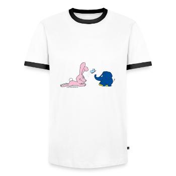 Elephant and Rabbit with Butterfly - Men's Ringer Shirt - white/black - Front - AI Model Female 172 light (172cm) & AI Model Male 178 dark (178cm)