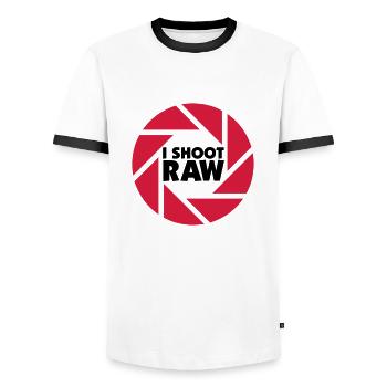 I shoot RAW - schwarz - Männer Kontrast-T-Shirt - Weiß/Schwarz - Vorne - AI Model Female 172 light (172cm) & AI Model Male 178 dark (178cm)