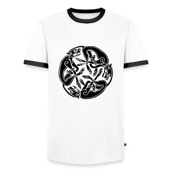 3 Hunde - Männer Kontrast-T-Shirt - Weiß/Schwarz - Vorne - AI Model Female 172 light (172cm) & AI Model Male 178 dark (178cm)