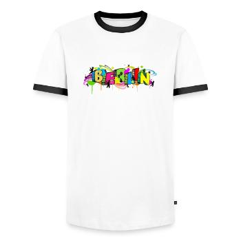 berlin - Men's Ringer Shirt - white/black - Front - AI Model Female 172 light (172cm) & AI Model Male 178 dark (178cm)