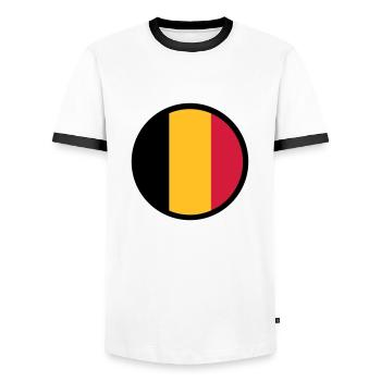 Im Zeichen von Belgien - Männer Kontrast-T-Shirt - Weiß/Schwarz - Vorne - AI Model Female 172 light (172cm) & AI Model Male 178 dark (178cm)
