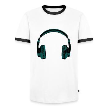 headphones - Men's Ringer Shirt - white/black - Front - AI Model Female 172 light (172cm) & AI Model Male 178 dark (178cm)