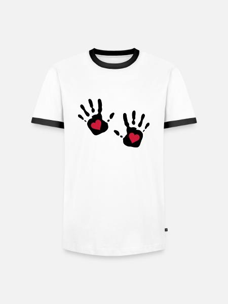 découpe coeur main d'impression - T-shirt contrasté Homme - blanc/noir