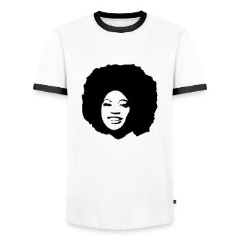 AFROKOPF - Männer Kontrast-T-Shirt - Weiß/Schwarz - Vorne - AI Model Female 172 light (172cm) & AI Model Male 178 dark (178cm)