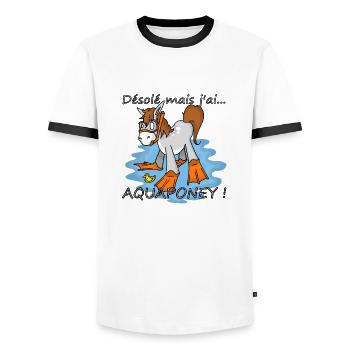 désolé mais j'ai aqua poney! - T-shirt contrasté Homme - blanc/noir - Devant - AI Model Female 172 light (172cm) & AI Model Male 178 dark (178cm)