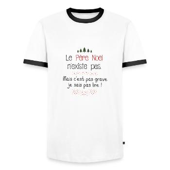 Le pere noel n'existe pas mais ce n'est pas grave - T-shirt contrasté Homme - blanc/noir - Devant - AI Model Female 172 light (172cm) & AI Model Male 178 dark (178cm)