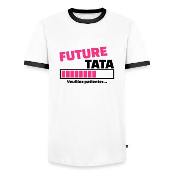 future tata veuillez patienter - T-shirt contrasté Homme - blanc/noir - Devant - AI Model Female 172 light (172cm) & AI Model Male 178 dark (178cm)