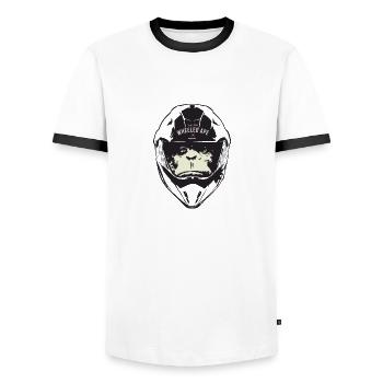 Das Two Wheeled Ape Big-Kopf-Entwurf - Männer Kontrast-T-Shirt - Weiß/Schwarz - Vorne - AI Model Female 172 light (172cm) & AI Model Male 178 dark (178cm)
