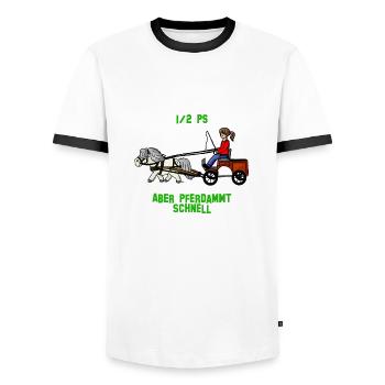 Pferdammt schnell - Männer Kontrast-T-Shirt - Weiß/Schwarz - Vorne - AI Model Female 172 light (172cm) & AI Model Male 178 dark (178cm)