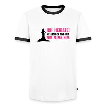 ICH HEIRATE - Männer Kontrast-T-Shirt - Weiß/Schwarz - Vorne - AI Model Female 172 light (172cm) & AI Model Male 178 dark (178cm)