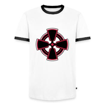 celtic_cross - Men's Ringer Shirt - white/black - Front - AI Model Female 172 light (172cm) & AI Model Male 178 dark (178cm)