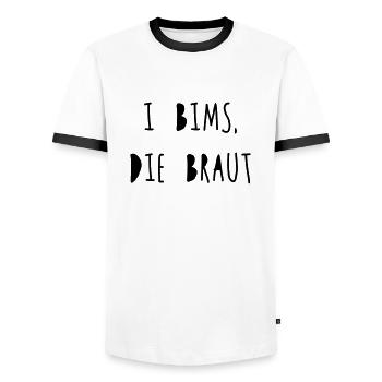 I bims, die Braut - Männer Kontrast-T-Shirt - Weiß/Schwarz - Vorne - AI Model Female 172 light (172cm) & AI Model Male 178 dark (178cm)