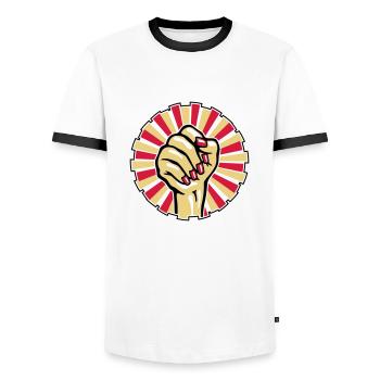 Poing peint une femme avec rouge - T-shirt contrasté Homme - blanc/noir - Devant - AI Model Female 172 light (172cm) & AI Model Male 178 dark (178cm)