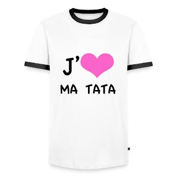 "Ich liebe meine tata" rosa Herz - Männer Kontrast-T-Shirt - Weiß/Schwarz - Vorne - AI Model Female 172 light (172cm) & AI Model Male 178 dark (178cm)