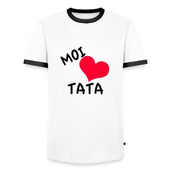 "moi aime tata" coeur rouge - T-shirt contrasté Homme - blanc/noir - Devant - AI Model Female 172 light (172cm) & AI Model Male 178 dark (178cm)