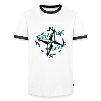 Compass - Exploring the World - 3 Color Vector - Men's Ringer Shirt - white/black - Front - AI Model Female 172 light (172cm) & AI Model Male 178 dark (178cm)