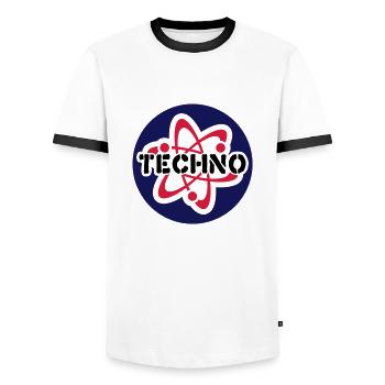 Techno__V006 - Men's Ringer Shirt - white/black - Front - AI Model Female 172 light (172cm) & AI Model Male 178 dark (178cm)