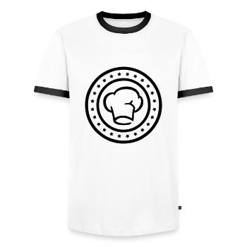 Emblem Kochmütze - Männer Kontrast-T-Shirt - Weiß/Schwarz - Vorne - AI Model Female 172 light (172cm) & AI Model Male 178 dark (178cm)