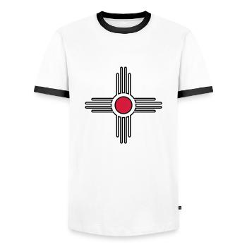 Zia Sonne, Mexiko, Indianer Symbol - Männer Kontrast-T-Shirt - Weiß/Schwarz - Vorne - AI Model Female 172 light (172cm) & AI Model Male 178 dark (178cm)