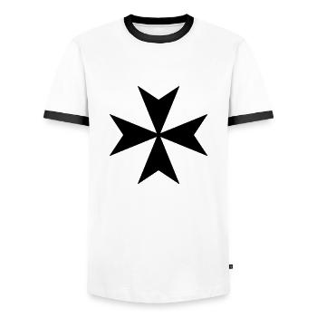 Maltese Cross__V001 - Männer Kontrast-T-Shirt - Weiß/Schwarz - Vorne - AI Model Female 172 light (172cm) & AI Model Male 178 dark (178cm)