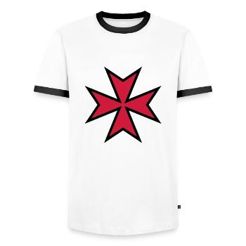 Maltese Cross__V002 - Männer Kontrast-T-Shirt - Weiß/Schwarz - Vorne - AI Model Female 172 light (172cm) & AI Model Male 178 dark (178cm)