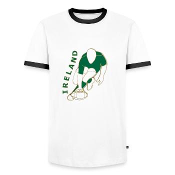 Ireland Rugby Team Player Style - Men's Ringer Shirt - white/black - Front - AI Model Female 172 light (172cm) & AI Model Male 178 dark (178cm)