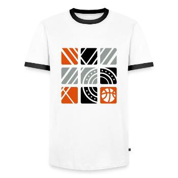 Basket-ball (carrés) - T-shirt contrasté Homme - blanc/noir - Devant - AI Model Female 172 light (172cm) & AI Model Male 178 dark (178cm)