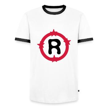 Letter R & Circle shapes pattern - Men's Ringer Shirt - white/black - Front - AI Model Female 172 light (172cm) & AI Model Male 178 dark (178cm)