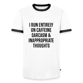 Coffee Caffeine Sarcasm Caffeine Saying Proverbs - Men's Ringer Shirt - white/black - Front - AI Model Female 172 light (172cm) & AI Model Male 178 dark (178cm)