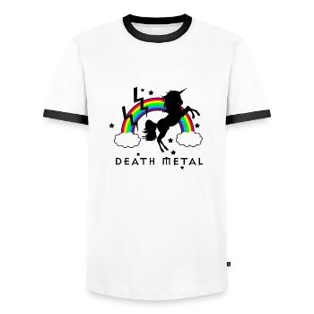 Death Metal Licorne - T-shirt contrasté Homme - blanc/noir - Devant - AI Model Female 172 light (172cm) & AI Model Male 178 dark (178cm)