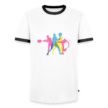 Tennis tennis player tennis court - Men's Ringer Shirt - white/black - Front - AI Model Female 172 light (172cm) & AI Model Male 178 dark (178cm)