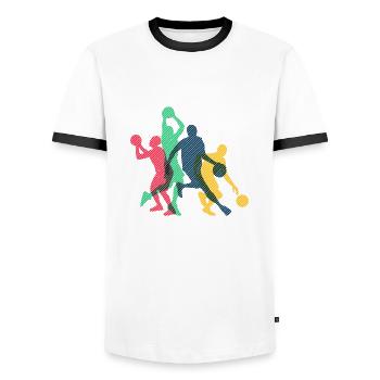 Basketball Basketballer Basketballmannschaft - Männer Kontrast-T-Shirt - Weiß/Schwarz - Vorne - AI Model Female 172 light (172cm) & AI Model Male 178 dark (178cm)