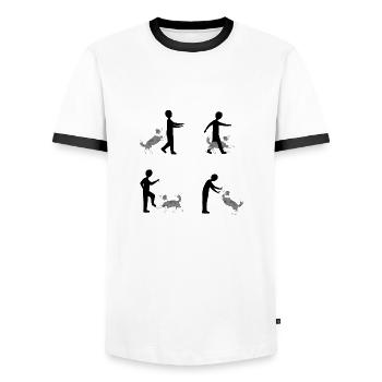 Quatre images pixels danse de chien Border Collie - T-shirt contrasté Homme - blanc/noir - Devant - AI Model Female 172 light (172cm) & AI Model Male 178 dark (178cm)