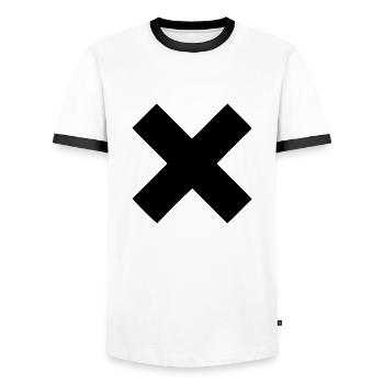 x - KREUZ - CROSS - X - Männer Kontrast-T-Shirt - Weiß/Schwarz - Vorne - AI Model Female 172 light (172cm) & AI Model Male 178 dark (178cm)