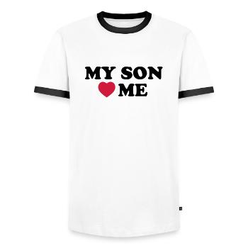 my son loves me - Männer Kontrast-T-Shirt - Weiß/Schwarz - Vorne - AI Model Female 172 light (172cm) & AI Model Male 178 dark (178cm)
