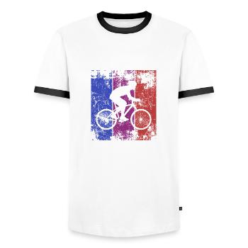 Biker bicyclette bicyclette bicyclette - T-shirt contrasté Homme - blanc/noir - Devant - AI Model Female 172 light (172cm) & AI Model Male 178 dark (178cm)